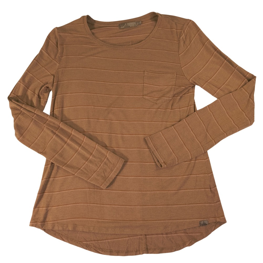 Prana Womens Striped Long Sleeve Pocket Tee Brown Terracotta Size S Small
